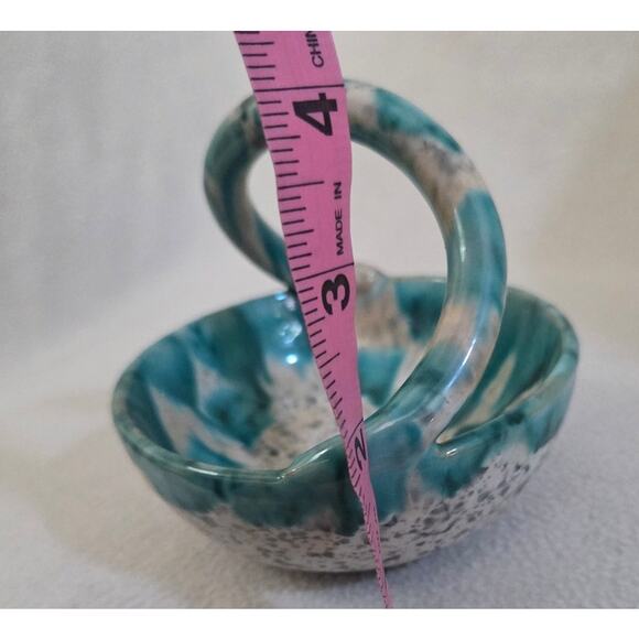 Terracotta Pottery Art Glazed Basket Green White Drip Paint Made Italy Numbered - Picture 9 of 9